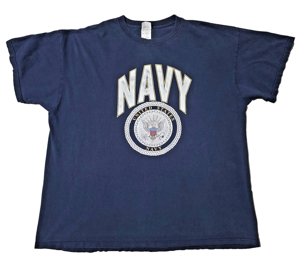 Vintage Fruit of the Loom US Navy T-Shirt 2XL Blue Single Stitch Style Y2K